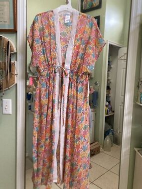 Swim coverup Time and Tru Floral Kimono  in Coral, Pink, Blue, Yellow